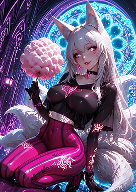 Anime Fox Girl with Cotton Candy