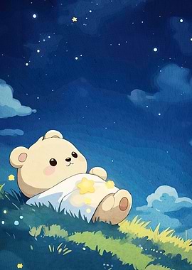 Cute Bear Starry Night Sky