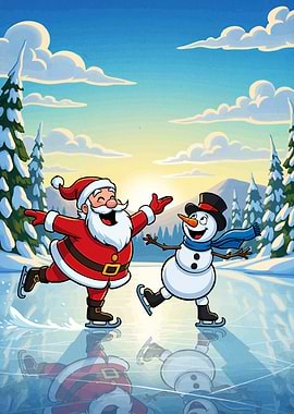 Santa Snowman Ice Skating