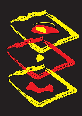 Bold Abstract Face – Red & Yellow Brushstroke Vector on Black