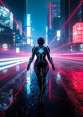 Cyberpunk Cityscape with Futuristic Figure