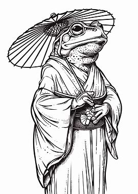 Frog in Kimono with Umbrella