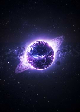 Electric Saturn – Glowing Cosmic Planet in Deep Space