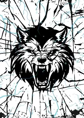 Angry Wolf Breaking Through Glass