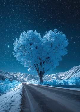 Heart-Shaped Tree Under Starry Night