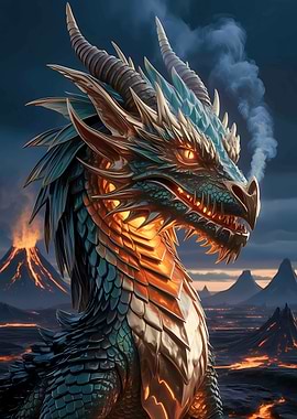 Majestic Dragon Overlooking Volcanic Landscape