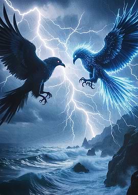 Birds Confrontation Stormy Weather