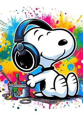 Snoopy with Headphones and Paint