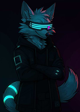 Cyberpunk Furry Character with Glowing Accents