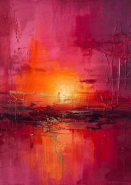 Abstract Sunset Painting in Red and Orange