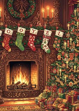 Cozy Christmas Fireplace with Decorated Tree