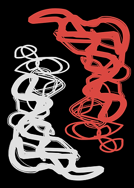 Red and White Fluid Line Art – Abstract Wall Poster on Black