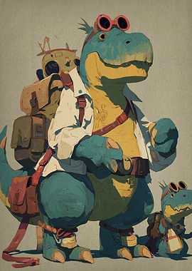 Adventurous Dinosaur with Backpack and Goggles
