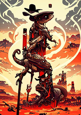 Lizard Cowboy Stack in Desert Landscape