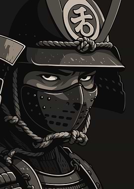 Monochrome Samurai Warrior Portrait