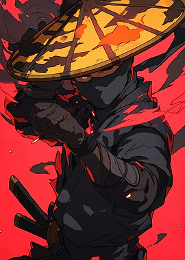 Ninja Warrior with Katana and Hat