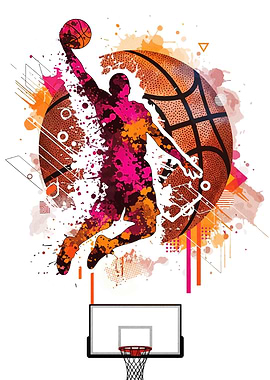 Basketball Player Dunking with Abstract Elements