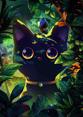 Black Cat and Butterfly in Jungle