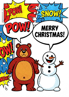 Comic Style Christmas Bear and Snowman