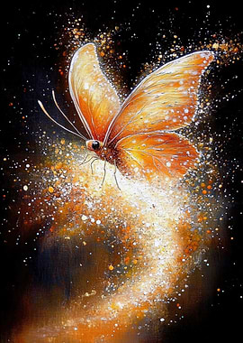Golden Butterfly with Sparkling Trail