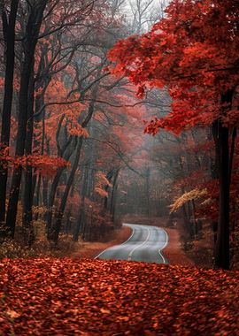 Autumn Road Through Forest