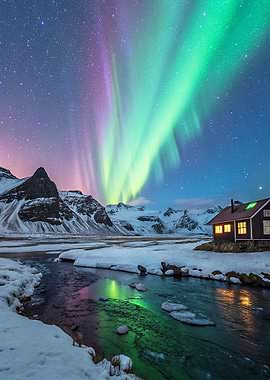 Aurora Borealis over Snowy Landscape Nature