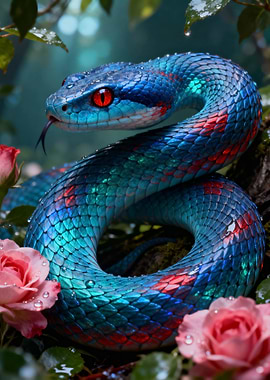 Blue Snake with Roses