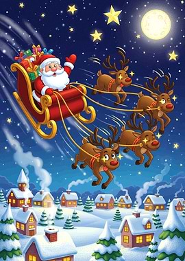 Santa Claus Sleigh Reindeer Christmas Night