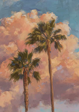 Palm Trees and Cloudy Sky Painting