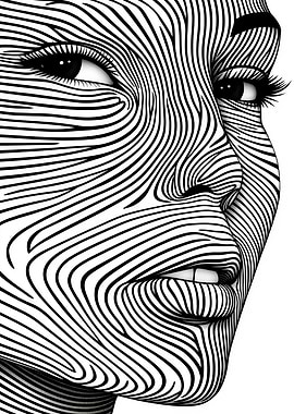 Abstract Woman Portrait with Line Art