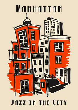 Manhattan Jazz Cityscape Art Print