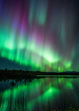 Aurora Borealis over Lake Reflection