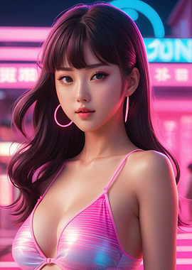 Anime Girl in Neon Cityscape