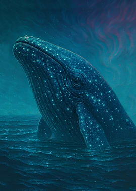 Majestic whale in deep ocean, dreamy sea creature