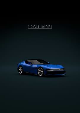 Blue Ferrari 12Cilindri on Dark Background