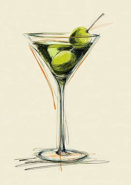 Martini with Olives Sketch