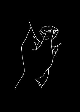 Sensual Minimalist Line Art Lips and Hand