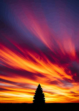 Silhouette Tree Against Fiery Sunset Sky
