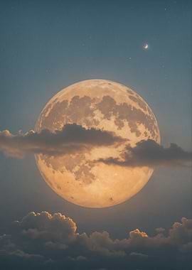Full Moon with Clouds and Stars
