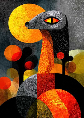 Abstract Lizard Landscape with Moon