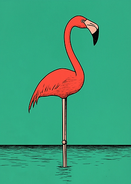 Stylized Flamingo in Water Illustration