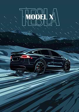 Tesla Model X in Winter Landscape