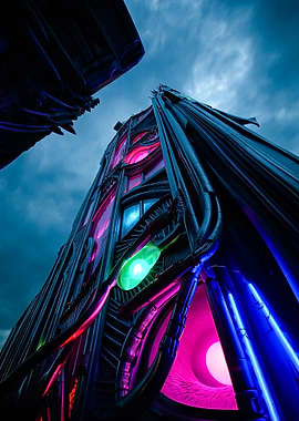 Futuristic Building with Neon Lights