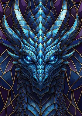 Blue Dragon Stained Glass Portrait