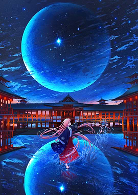 Anime Girl in Japanese Palace Landscape