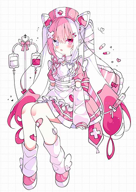 Anime Nurse Girl with Pink Accents