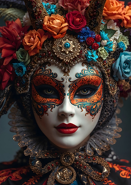 Venetian Mask with Floral Headdress