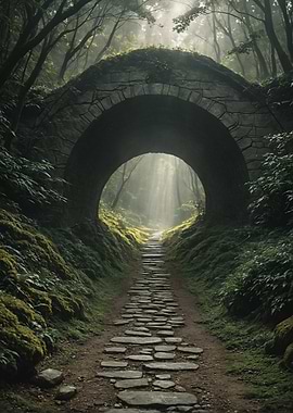 Stone Bridge Path in Forest