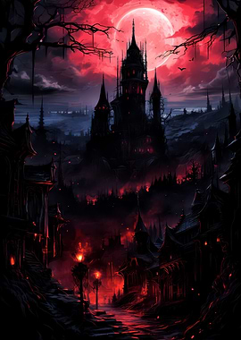Dark Castle Under a Red Moon