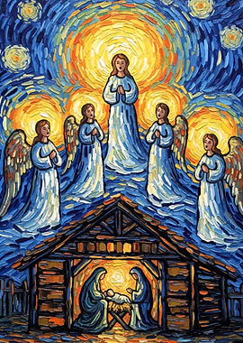 Nativity Scene in Van Gogh Style